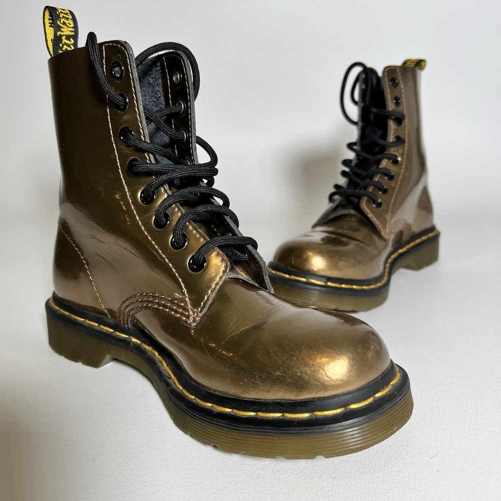 Dr. Martens 1460 Pascal Metallic Gold / Bronze Spectra Patent Boots Size US 6 W